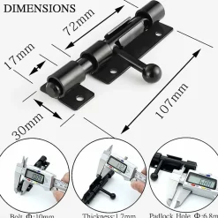 Deko Loquet de porte à boulon avec trou de verrouillage, serrure de porte coulissante en acier inoxydable 304, 4 pouces, noir, 2 packs- Accesoire Pour Volet