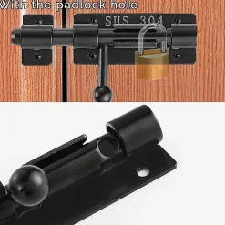 Deko Loquet de porte à boulon avec trou de verrouillage, serrure de porte coulissante en acier inoxydable 304, 4 pouces, noir, 2 packs- Accesoire Pour Volet