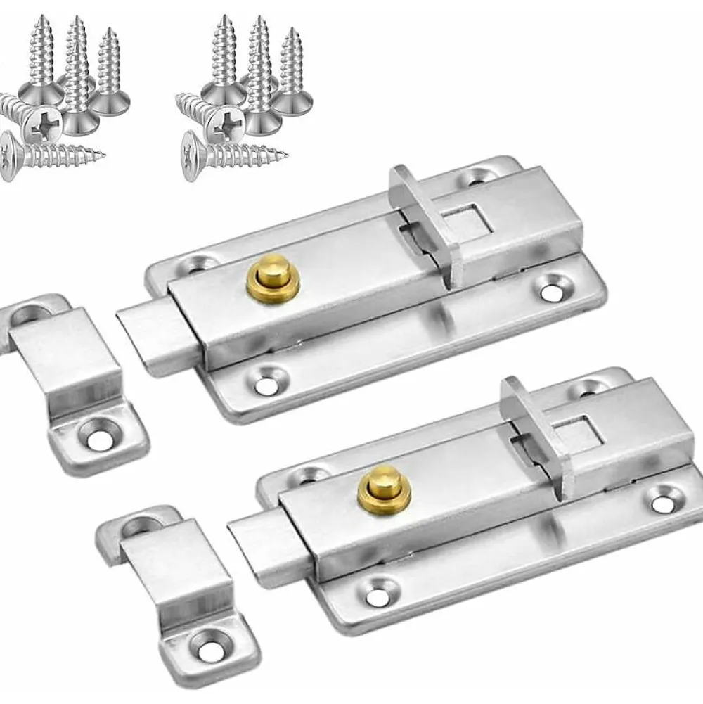 Deko Accesoire Pour Volet<Loquet de porte coulissante automatique à ressort flexible en acier inoxydable de 4 po avec bouton (paquet de 2, argent)