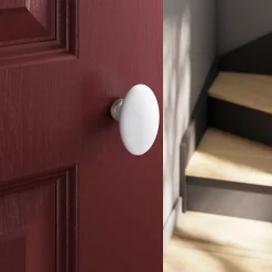 GoodHome Poignée De Porte<Lot 2 boutons de porte ovale porcelaine et zinc blanc l.4.2cm x h.6.5cm