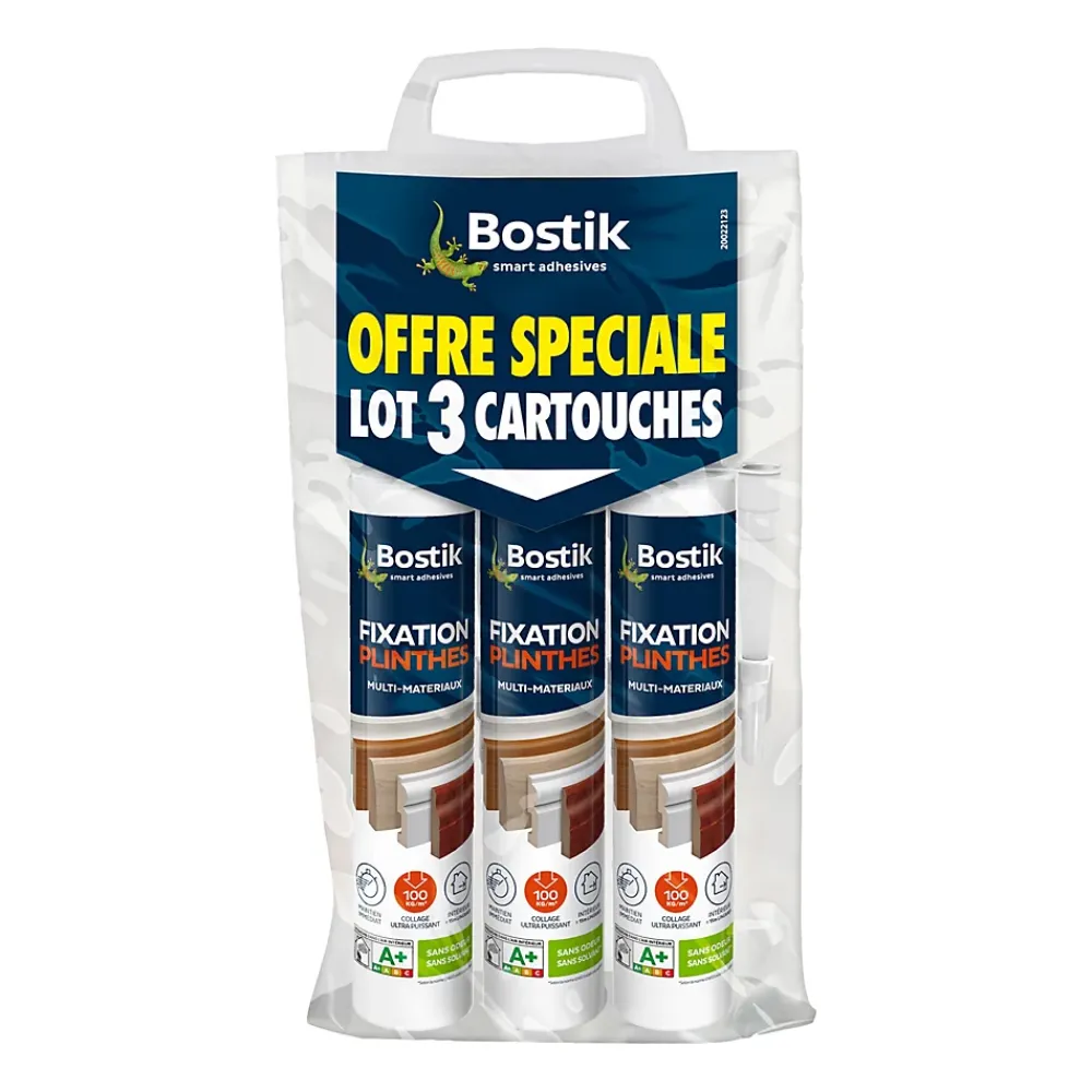 Bostik Lot 3 colle parquets Fixation Plinthes 310ml- Colle Parquet