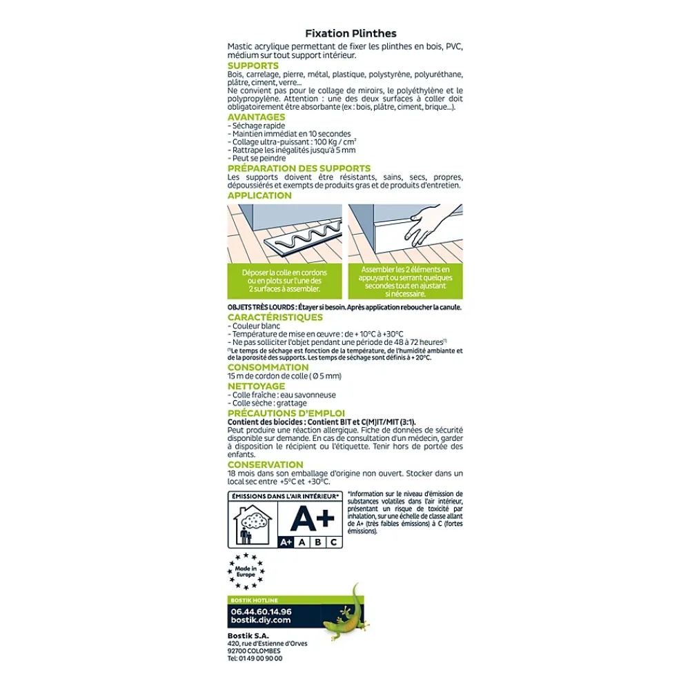 Bostik Lot 3 colle parquets Fixation Plinthes 310ml- Colle Parquet