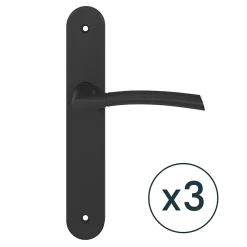 GoodHome Lot 3 ensembles poignée sur plaque rond Hirel effet nickel mat noir L.128mm x l.40mm entraxe 195mm- Poignée De Porte