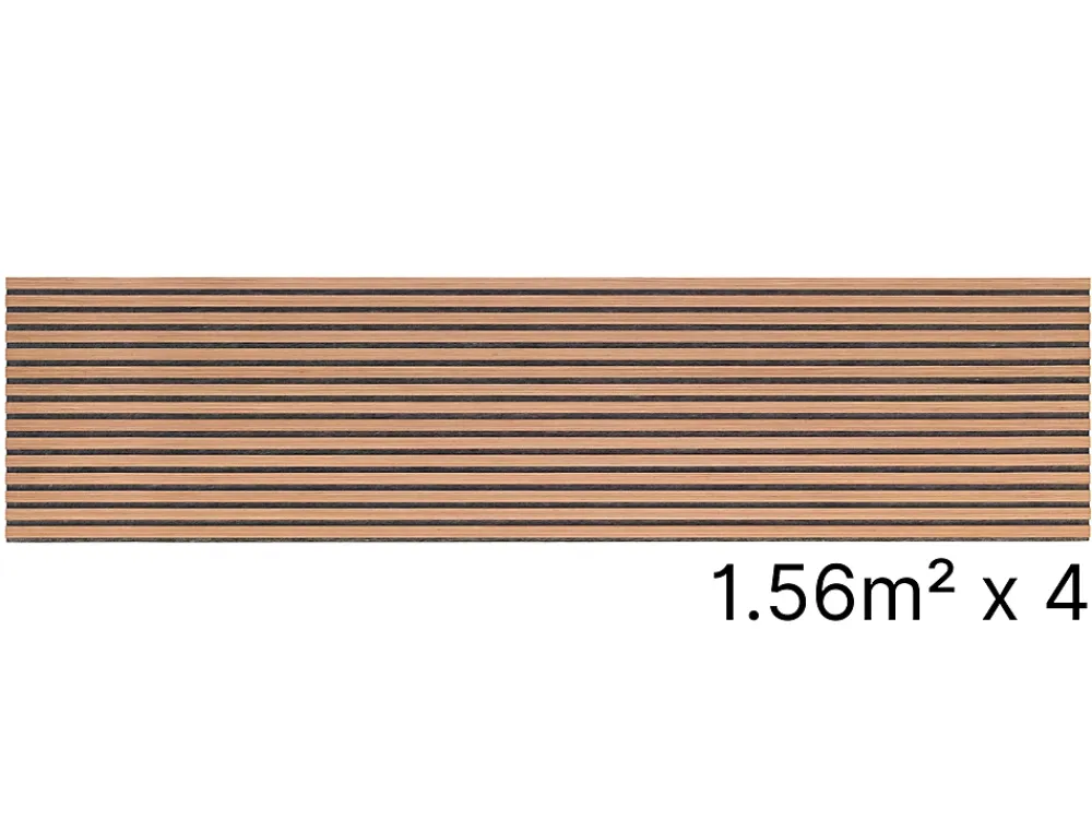 Quiet Wall Lot 4 Panneaux Muraux Acoustiques en Bois - 240x60cm - Cerisier Naturel - A Lattes - Panneau Tasseau de Bois Naturel- Panneau Tasseau Bois