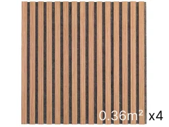Quiet Wall Lot 4 Panneaux Muraux Acoustique en Bois - 60x60cm- Cerisier Naturel - A Lattes - Panneau Tasseau de Bois Naturel- Lambris Mural