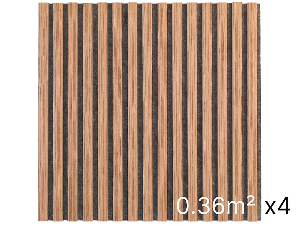 Quiet Wall Lot 4 Panneaux Muraux Acoustique en Bois - 60x60cm- Cerisier Naturel - A Lattes - Panneau Tasseau de Bois Naturel- Lambris Mural