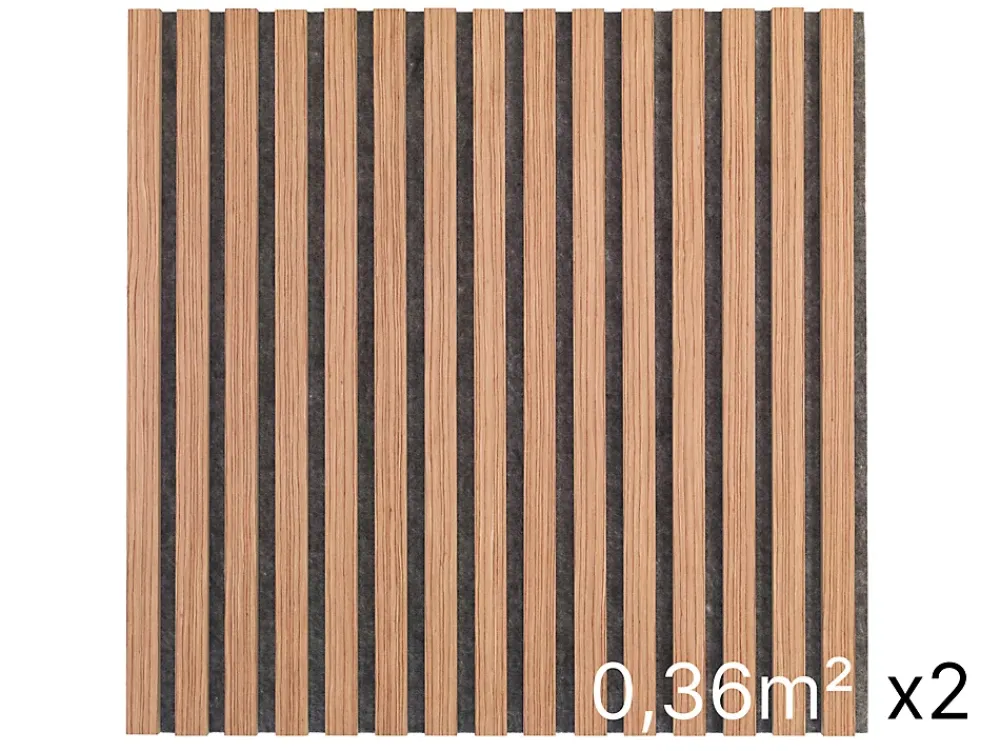 Quiet Wall Lambris Mural<Lot 2 Panneaux Muraux Acoustiques en Bois - 60x60cm - Cerisier Naturel - A Lattes - Panneau Tasseau de Bois Naturel