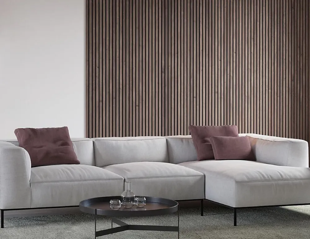 Quiet Wall Lot 2 Panneaux Muraux Acoustiques en Bois - 240x60cm - 3.12m² - Chêne Foncé - A Lattes - Panneau Tasseau de Bois Naturel- Panneau Tasseau Bois