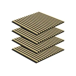 Perform Panel Lot 4 pièces, Panneau Acoustique, Chêne, Feutrine Noir, 60x60cm- Panneau Tasseau Bois