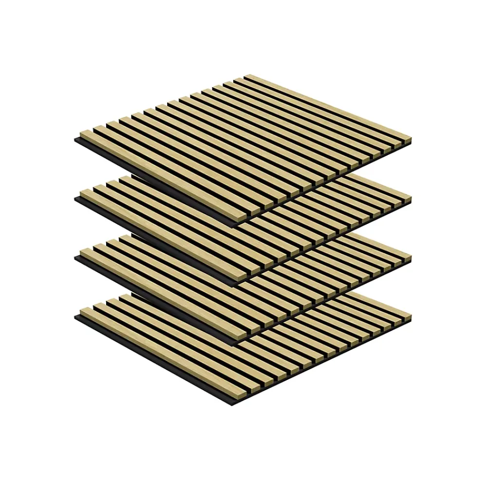 Perform Panel Lot 4 pièces, Panneau Acoustique, Chêne, Feutrine Noir, 60x60cm- Panneau Tasseau Bois