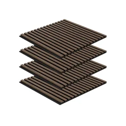Perform Panel Lot 4 pièces, Panneau Acoustique, Noyer, Feutrine Noir, 60x60cm- Panneau Tasseau Bois
