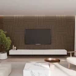 Perform Panel Lot 4 pièces, Panneau Acoustique, Noyer, Feutrine Noir, 60x60cm- Panneau Tasseau Bois