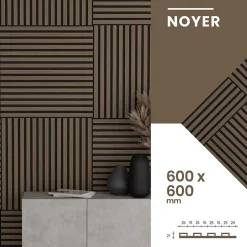 Perform Panel Lot 4 pièces, Panneau Acoustique, Noyer, Feutrine Noir, 60x60cm- Panneau Tasseau Bois