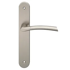 Poignée De Porte<Lot 3 poignées sur plaque GoodHome Hirel effet nickel satin gris L.128mm x l.40mm entraxe 195mm