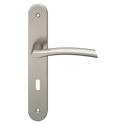 Poignée De Porte<Lot 3 poignées sur plaque rond serrure GoodHome Hirel effet nickel satin gris L.128mm x l.40mm entraxe 195mm