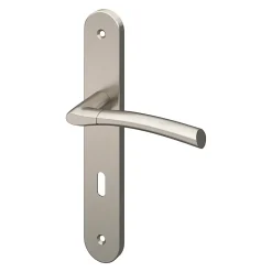 Poignée De Porte<Lot 3 poignées sur plaque rond serrure GoodHome Hirel effet nickel satin gris L.128mm x l.40mm entraxe 195mm