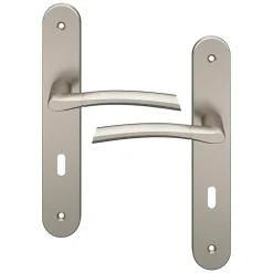 Poignée De Porte<Lot 3 poignées sur plaque rond serrure GoodHome Hirel effet nickel satin gris L.128mm x l.40mm entraxe 195mm
