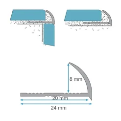 Saniverre Lot de 5 CEZ Quart de rond 8 mm carrelage profilé aluminium Argent- Lambris Mural