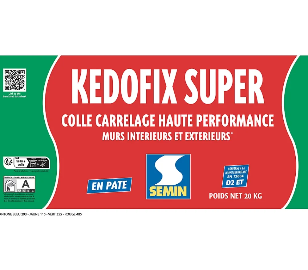 Semin Lot de 2 colles pour Carrelage Haute Performance Kedofix , Prêt à l'emploi, Intérieur/extérieur, seau de 20 kg- Joint Carrelage Sol