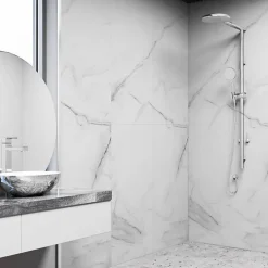 Decoon Lot de 4 Dalles Murales Douche SPC/PVC Décor Marbre Blanc brillant - 59,2x118,4cm - 2,8M²- Panneau Mural De Salle De Bains