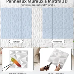 Giantex Lot de 100 Panneau Mural Decoratif en Diamant , Panneaux Muraux 3D en PVC, Facile à Découper, Imperméable, Résistant à Chaleur- Panneau Mural Décoratif