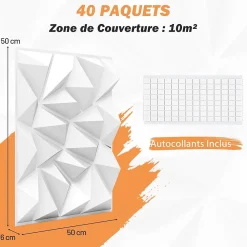 Giantex Panneau Mural Décoratif<Lot de 40 Panneau Mural Decoratif 3D en PVC 50 x 50 CM, Imperméable,Ininflammable, pour Salon, Chambre, Bureau