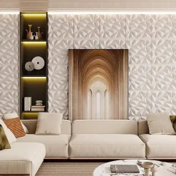 Giantex Panneau Mural Décoratif<Lot de 40 Panneau Mural Decoratif 3D en PVC 50 x 50 CM, Imperméable,Ininflammable, pour Salon, Chambre, Bureau