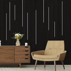 Silamp Lot de 2 Panneaux Acoustiques Muraux Bois 240x60x2,2cm - Couleur Noir avec Fond Noir -- Panneau Décoratif En Bois