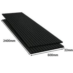 Silamp Lot de 2 Panneaux Acoustiques Muraux Bois 240x60x2,2cm - Couleur Noir avec Fond Noir -- Panneau Décoratif En Bois