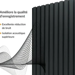 Silamp Lot de 2 Panneaux Acoustiques Muraux Bois 240x60x2,2cm - Couleur Noir avec Fond Noir -- Panneau Décoratif En Bois