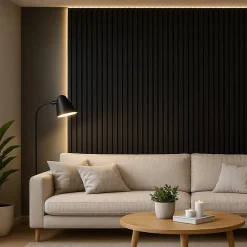 Silamp Lot de 2 Panneaux Acoustiques Muraux Bois 240x60x2,2cm - Couleur Noir avec Fond Noir -- Panneau Décoratif En Bois