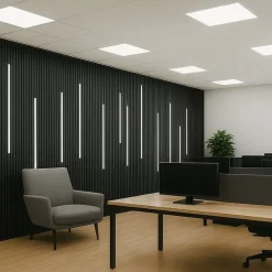 Silamp Lot de 2 Panneaux Acoustiques Muraux Bois 240x60x2,2cm - Couleur Noir avec Fond Noir -- Panneau Décoratif En Bois