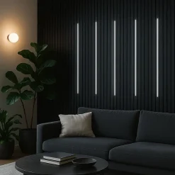 Silamp Lot de 2 Panneaux Acoustiques Muraux Bois 240x60x2,2cm - Couleur Noir avec Fond Noir -- Panneau Décoratif En Bois