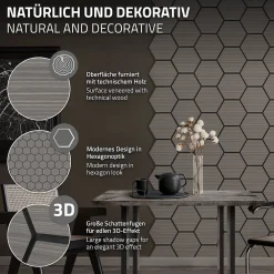Ml-Design Lot de 2 panneaux acoustiques hexagonaux 66x81 cm 1m² isolation phonique gris- Panneau Tasseau Bois