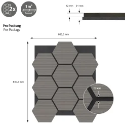 Ml-Design Lot de 2 panneaux acoustiques hexagonaux 66x81 cm 1m² isolation phonique gris- Panneau Tasseau Bois