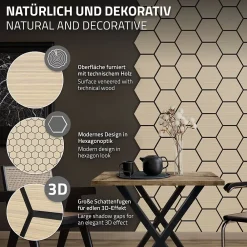 Ml-Design Panneau Tasseau Bois<Lot de 2 panneaux acoustiques hexagonaux 66x81 cm 1m² isolation phonique chêne