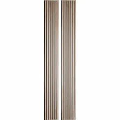 Decoon Lot de 2 panneaux acoustiques bois 250 x 30 x 1,9 cm - Lamelles bois placage chêne clair véritable fond noir - 1,5m²- Panneau Tasseau Bois