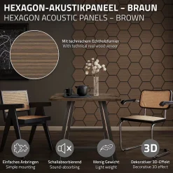 Ml-Design Panneau Tasseau Bois<Lot de 2 panneaux acoustiques hexagonaux 66x81 cm 1m² isolation phonique marron