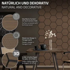 Ml-Design Panneau Tasseau Bois<Lot de 2 panneaux acoustiques hexagonaux 66x81 cm 1m² isolation phonique marron