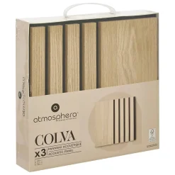 Atmosphera Créateur D'Intérieur Lot de 3 panneaux décoratifs Colva beige fond noir 30x30cm - Atmosphera- Panneau Tasseau Bois