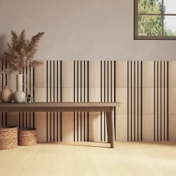 Atmosphera Créateur D'Intérieur Lot de 3 panneaux décoratifs Colva beige fond noir 30x30cm - Atmosphera- Panneau Tasseau Bois