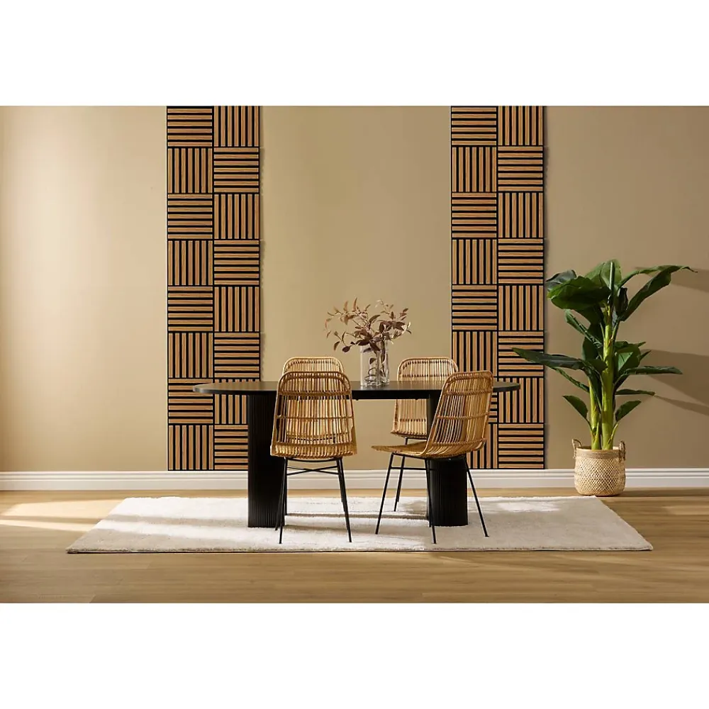 Atmosphera Créateur D'Intérieur Lot de 3 panneaux décoratifs Colva effet noyer fond noir 30x30cm - Atmosphera- Panneau Tasseau Bois