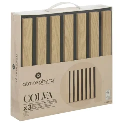 Atmosphera Créateur D'Intérieur Lot de 3 panneaux décoratifs Colva beige fond noir 30x30cm - Atmosphera- Panneau Tasseau Bois