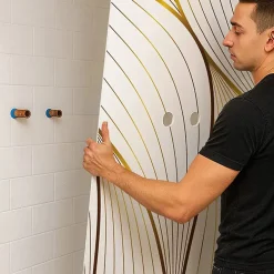 99Deco Panneau Mural De Salle De Bains<Lot de 2 panneaux de douche en PVC (90x220 & 120x220 cm) + profilés blanc - Sotma - Blanc et doré
