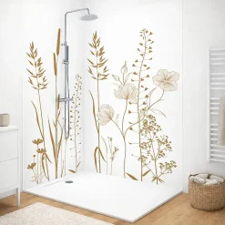 99Deco Lot de 2 panneaux de douche en aluminium (90x220 & 120x220 cm) + profilés blanc - Vegetalist - Marron- Panneau Mural De Salle De Bains