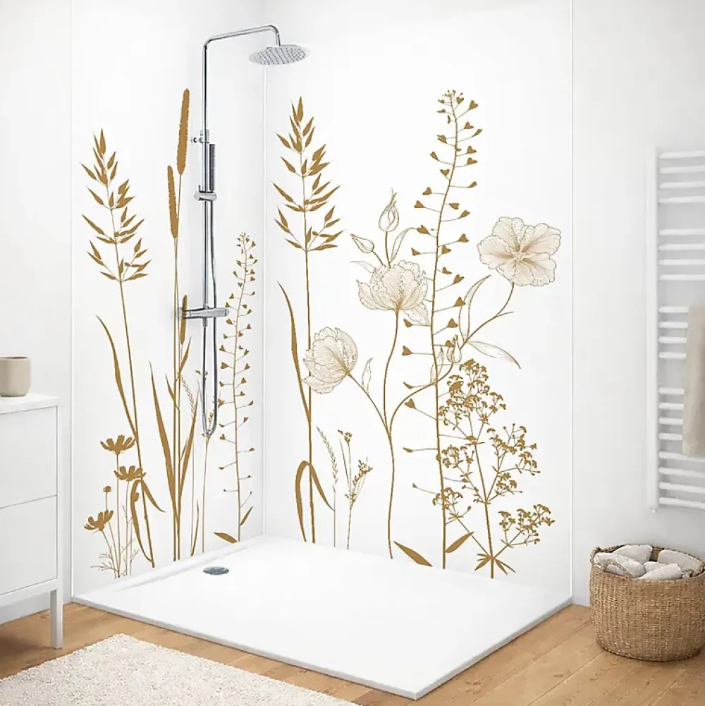 99Deco Lot de 2 panneaux de douche en aluminium (90x220 & 120x220 cm) + profilés blanc - Vegetalist - Marron- Panneau Mural De Salle De Bains