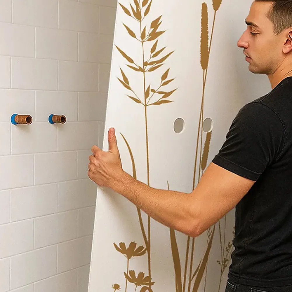 99Deco Lot de 2 panneaux de douche en aluminium (90x220 & 120x220 cm) + profilés blanc - Vegetalist - Marron- Panneau Mural De Salle De Bains
