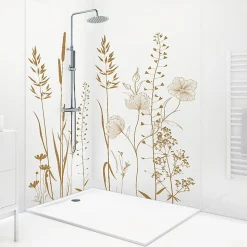 99Deco Lot de 2 panneaux de douche en aluminium (90x220 & 120x220 cm) + profilés blanc - Vegetalist - Marron- Panneau Mural De Salle De Bains