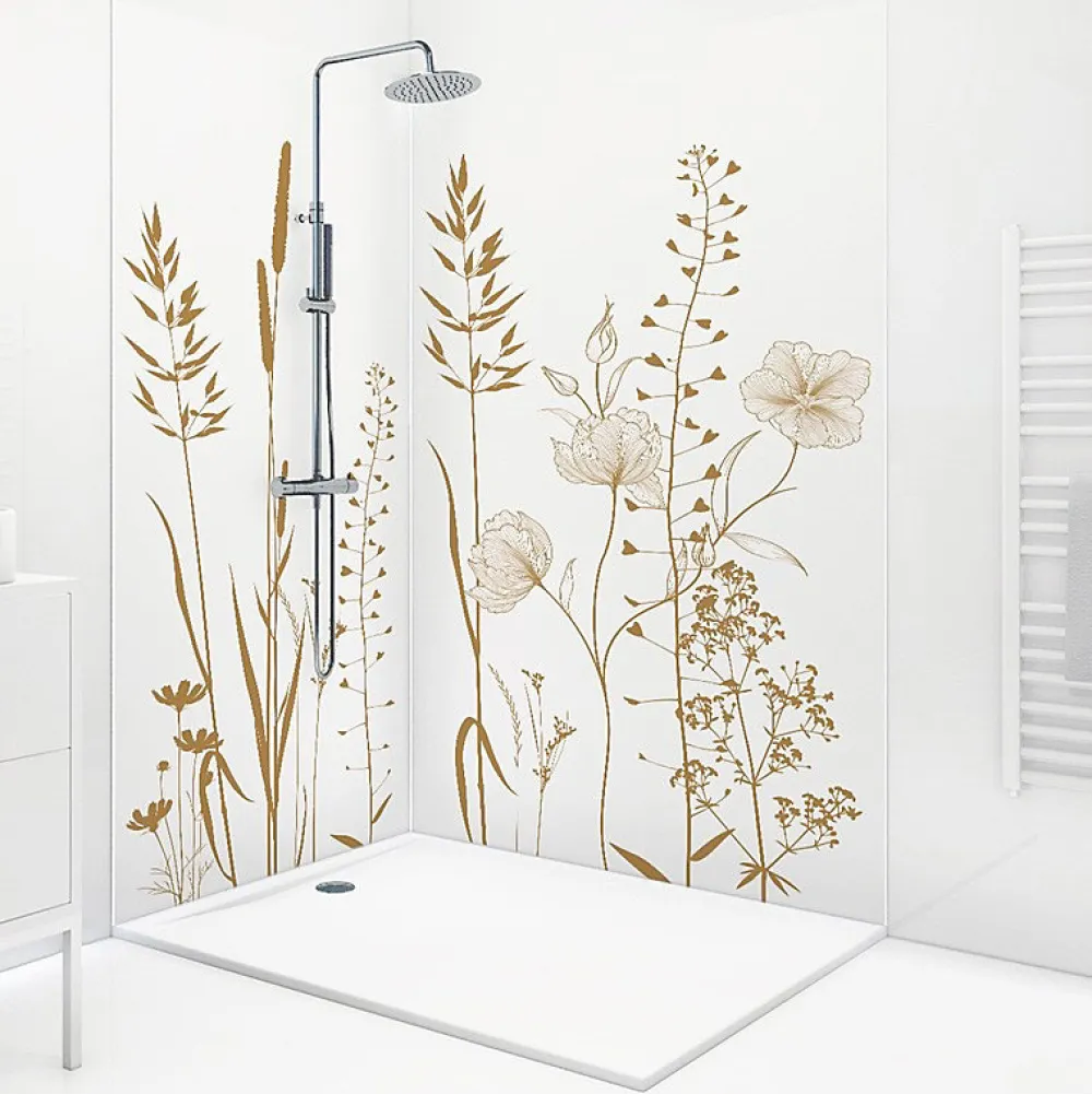 99Deco Lot de 2 panneaux de douche en aluminium (90x220 & 120x220 cm) + profilés blanc - Vegetalist - Marron- Panneau Mural De Salle De Bains