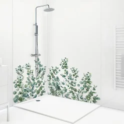 99Deco Lot de 2 panneaux de douche en PVC (90x220 & 120x220 cm) + profilés blanc - Eucalyptus in Rain - Multicolore- Panneau Mural De Salle De Bains
